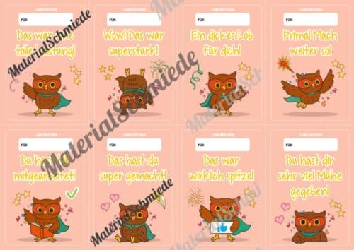 Lobkärtchen für die Eulenklasse (Arbeitsblatt 10)