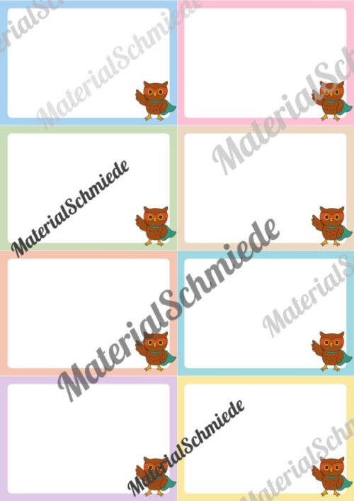 Mitteilungskarten für die Eulenklasse (Arbeitsblatt 02)
