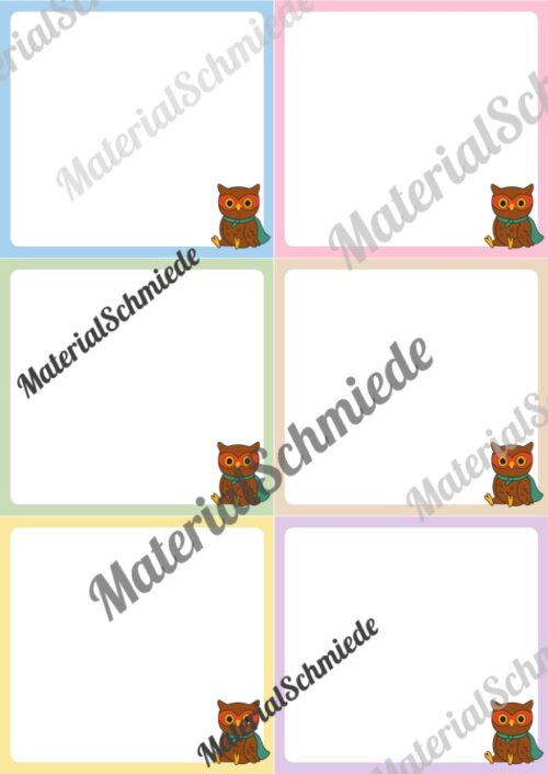 Mitteilungskarten für die Eulenklasse (Arbeitsblatt 03)