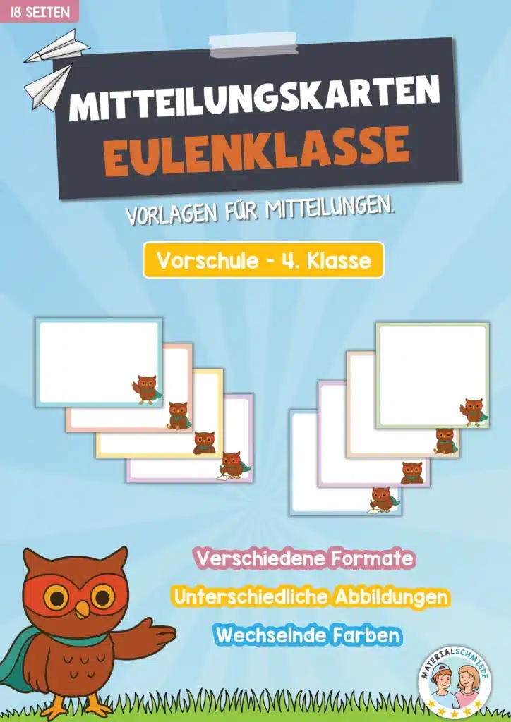 Mitteilungskarten für die Eulenklasse