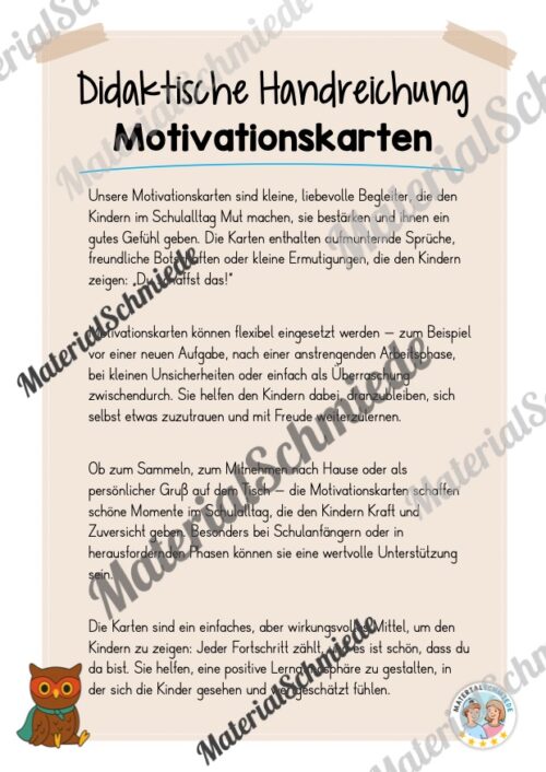 Motivationskarten für die Eulenklasse (Arbeitsblatt 01)