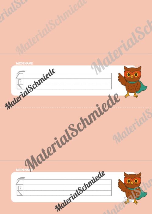 20 Namensschilder für die Eulenklasse (Arbeitsblatt 02)
