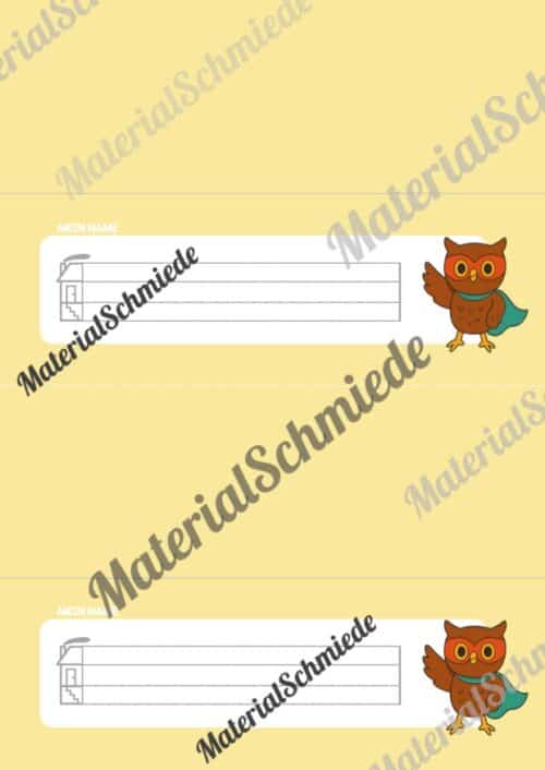 20 Namensschilder für die Eulenklasse (Arbeitsblatt 03)