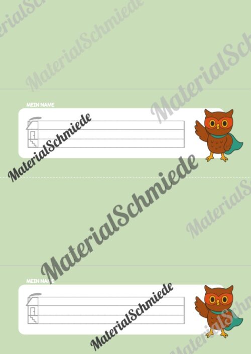 20 Namensschilder für die Eulenklasse (Arbeitsblatt 05)