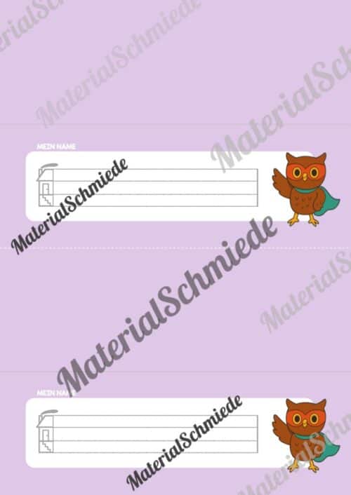 20 Namensschilder für die Eulenklasse (Arbeitsblatt 06)