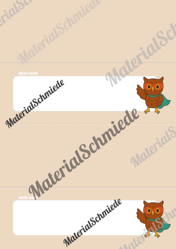 20 Namensschilder für die Eulenklasse (Arbeitsblatt 07)