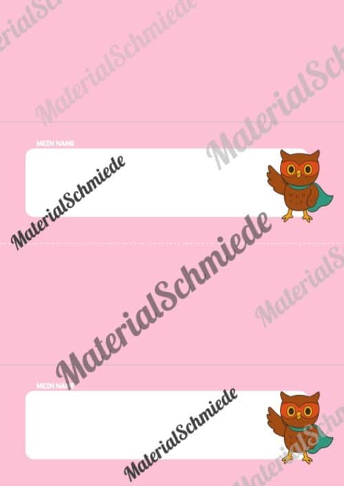 20 Namensschilder für die Eulenklasse (Arbeitsblatt 08)