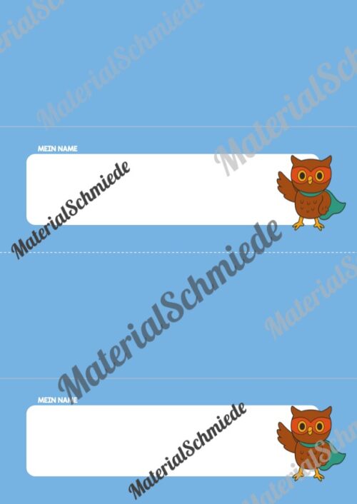 20 Namensschilder für die Eulenklasse (Arbeitsblatt 09)