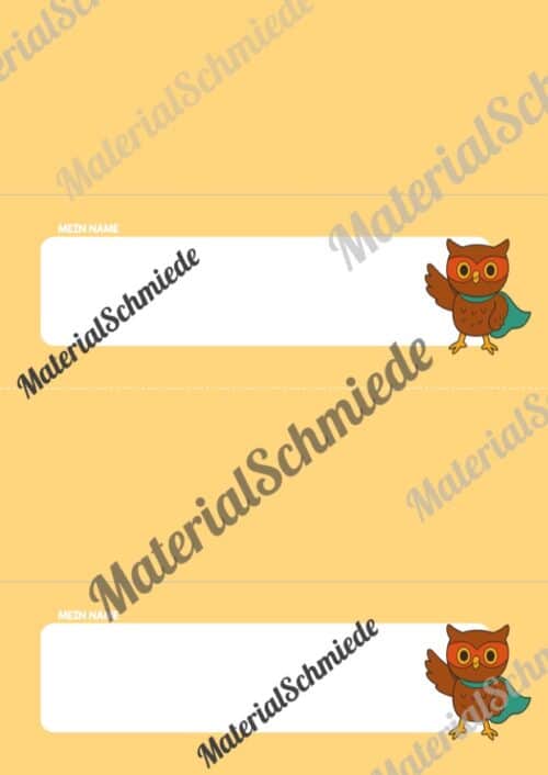 20 Namensschilder für die Eulenklasse (Arbeitsblatt 10)