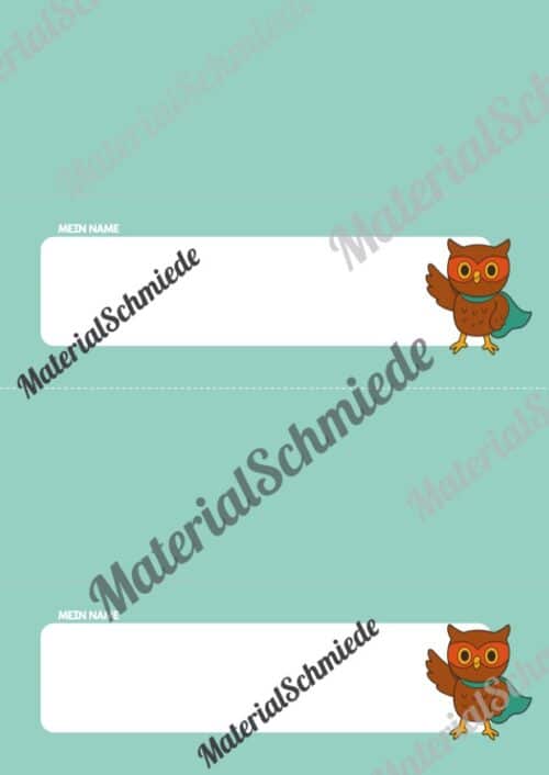 20 Namensschilder für die Eulenklasse (Arbeitsblatt 11)