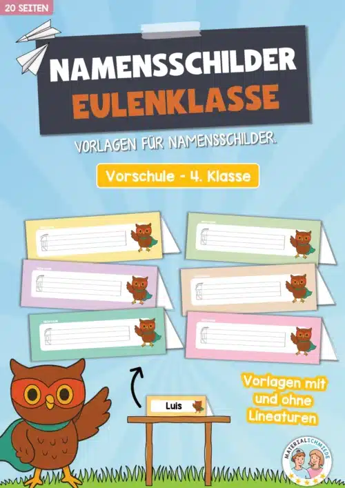 20 Namensschilder für die Eulenklasse (Aufsteller)