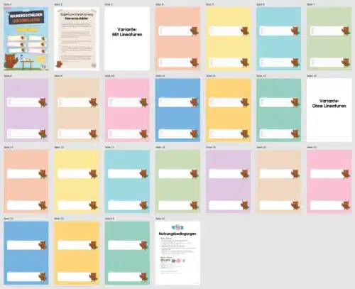 20 Namensschilder für die Eulenklasse (Überblick)