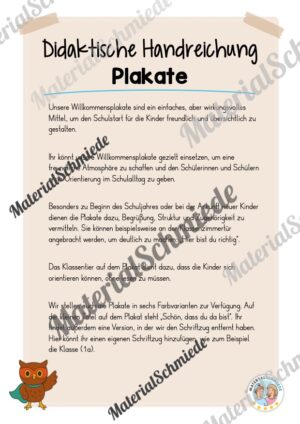 Willkommensplakate für die Eulenklasse (Arbeitsblatt 01)