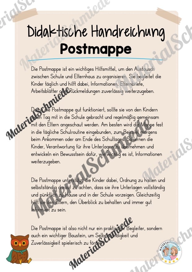 Postmappe für die Eulenklasse (Arbeitsblatt 01)