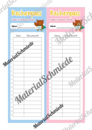 Rechenpass & Rechenurkunde für die Eulenklasse (Arbeitsblatt 02)