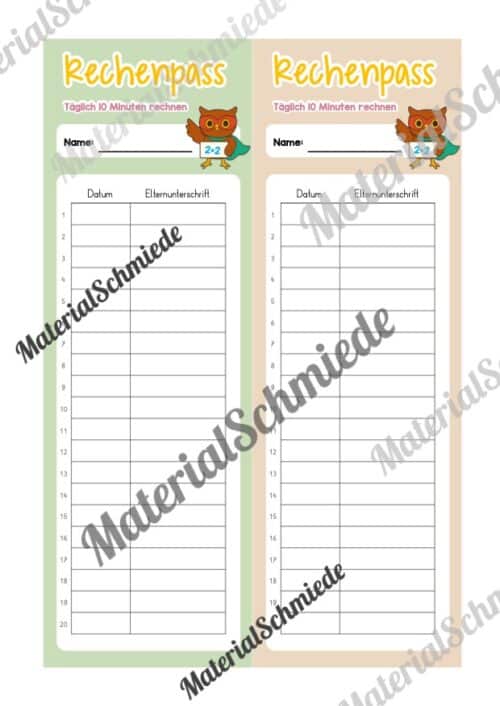 Rechenpass & Rechenurkunde für die Eulenklasse (Arbeitsblatt 03)