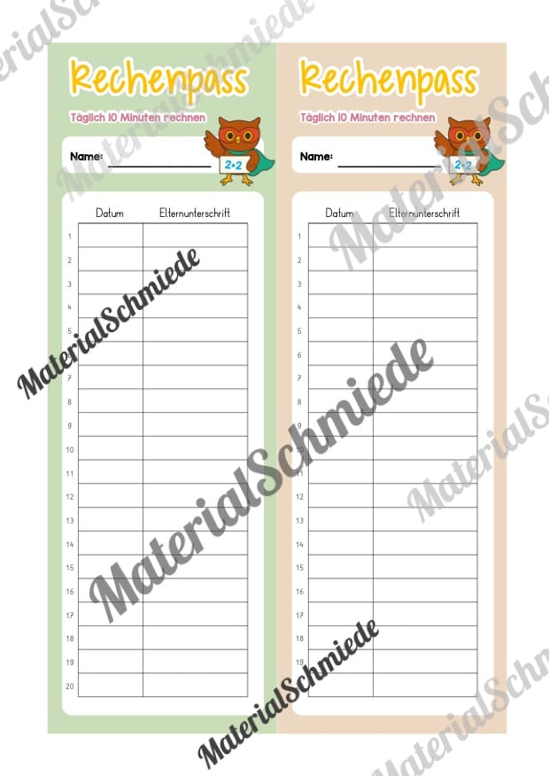Rechenpass & Rechenurkunde für die Eulenklasse (Arbeitsblatt 03)