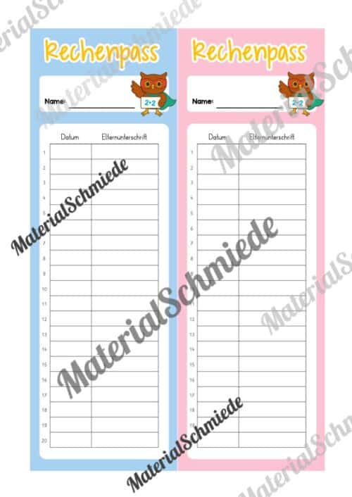 Rechenpass & Rechenurkunde für die Eulenklasse (Arbeitsblatt 04)