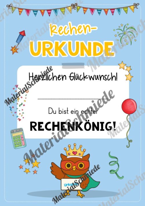 Rechenpass & Rechenurkunde für die Eulenklasse (Arbeitsblatt 06)