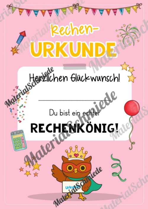 Rechenpass & Rechenurkunde für die Eulenklasse (Arbeitsblatt 07)