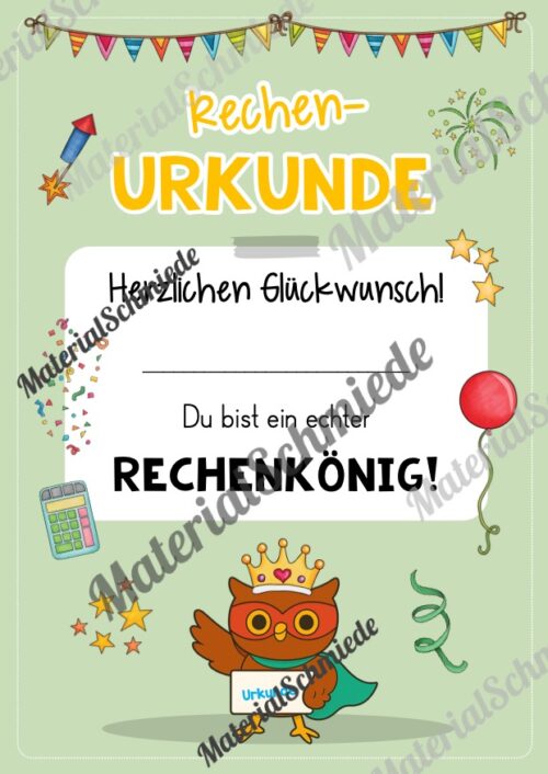 Rechenpass & Rechenurkunde für die Eulenklasse (Arbeitsblatt 08)