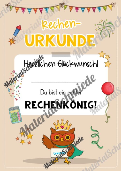 Rechenpass & Rechenurkunde für die Eulenklasse (Arbeitsblatt 09)