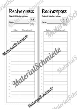 Rechenpass & Rechenurkunde für die Eulenklasse (Arbeitsblatt 11)