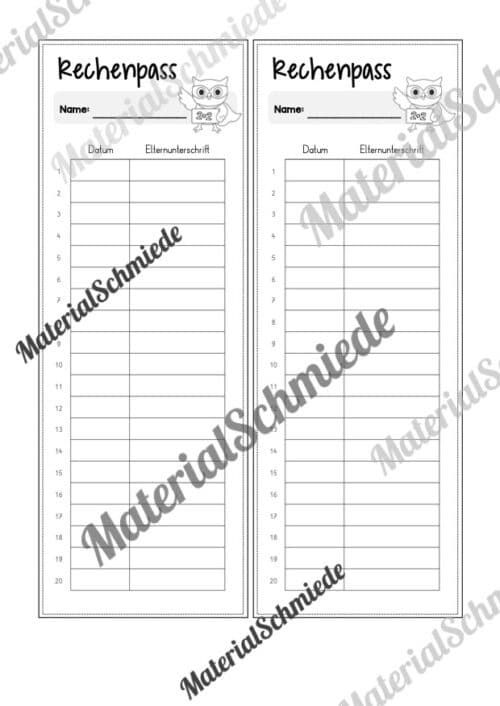 Rechenpass & Rechenurkunde für die Eulenklasse (Arbeitsblatt 13)