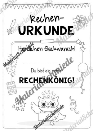 Rechenpass & Rechenurkunde für die Eulenklasse (Arbeitsblatt 14)