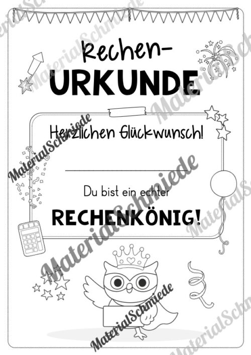 Rechenpass & Rechenurkunde für die Eulenklasse (Arbeitsblatt 14)