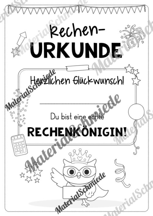 Rechenpass & Rechenurkunde für die Eulenklasse (Arbeitsblatt 15)