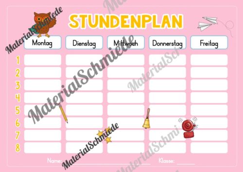 Stundenplan für die Eulenklasse (Arbeitsblatt 03)
