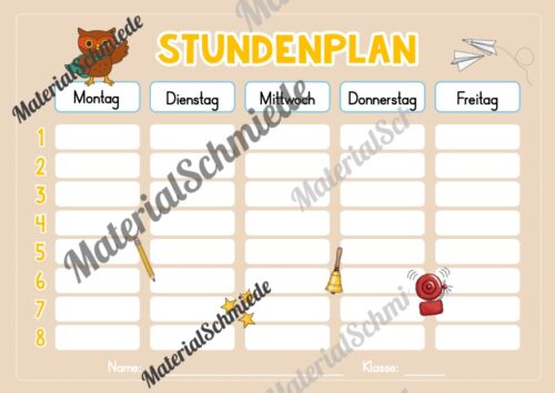 Stundenplan für die Eulenklasse (Arbeitsblatt 05)