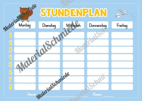 Stundenplan für die Eulenklasse (Arbeitsblatt 06)