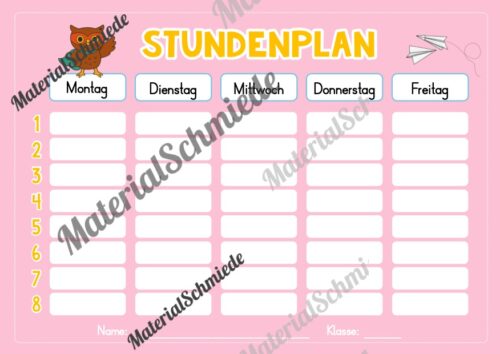Stundenplan für die Eulenklasse (Arbeitsblatt 07)