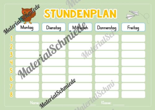 Stundenplan für die Eulenklasse (Arbeitsblatt 08)