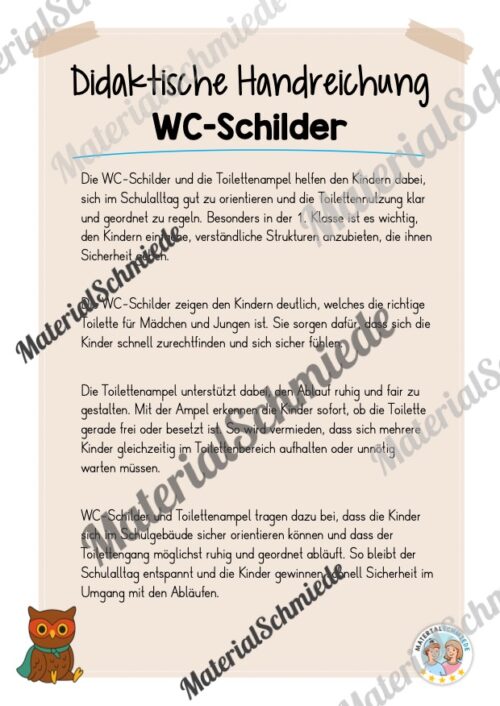 WC-Schilder / Toiletten-Ampel für die Eulenklasse (Arbeitsblatt 01)