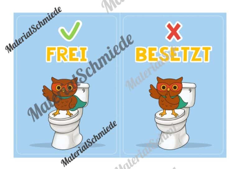 WC-Schilder / Toiletten-Ampel für die Eulenklasse (Arbeitsblatt 02)