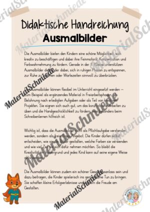 5 Ausmalbilder für die Fuchsklasse (Arbeitsblatt 01)