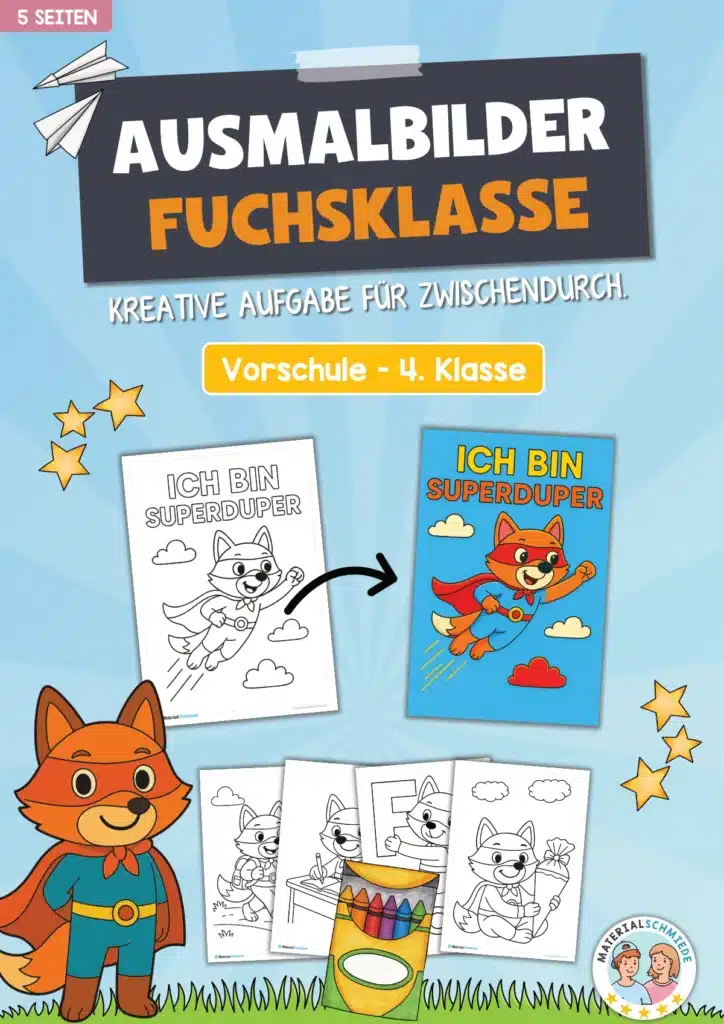 5 Ausmalbilder für die Fuchsklasse