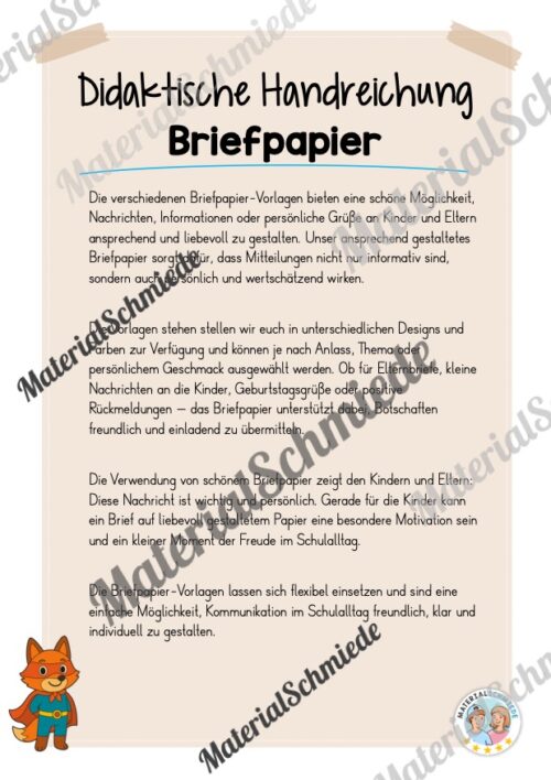 Briefpapier für die Fuchsklasse (Arbeitsblatt 01)