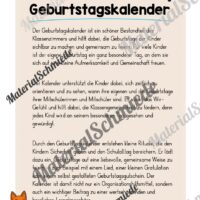 Geburtstagskalender für die Fuchsklasse (Arbeitsblatt 01)
