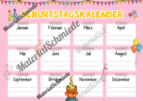 Geburtstagskalender für die Fuchsklasse (Arbeitsblatt 03)