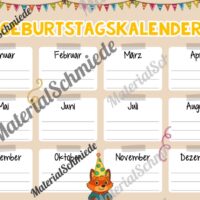 Geburtstagskalender für die Fuchsklasse (Arbeitsblatt 05)