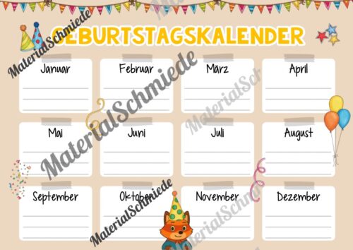 Geburtstagskalender für die Fuchsklasse (Arbeitsblatt 05)