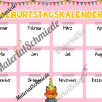 Geburtstagskalender für die Fuchsklasse (Arbeitsblatt 07)