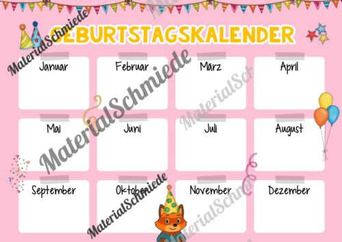 Geburtstagskalender für die Fuchsklasse (Arbeitsblatt 07)