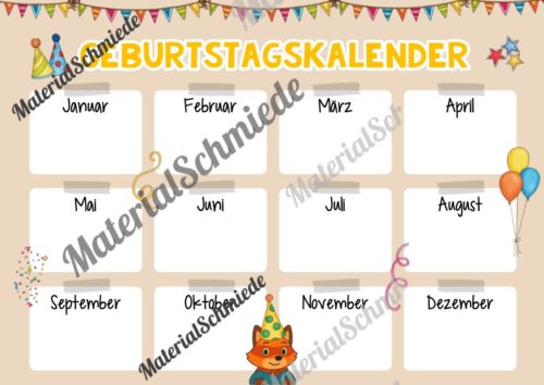 Geburtstagskalender für die Fuchsklasse (Arbeitsblatt 09)