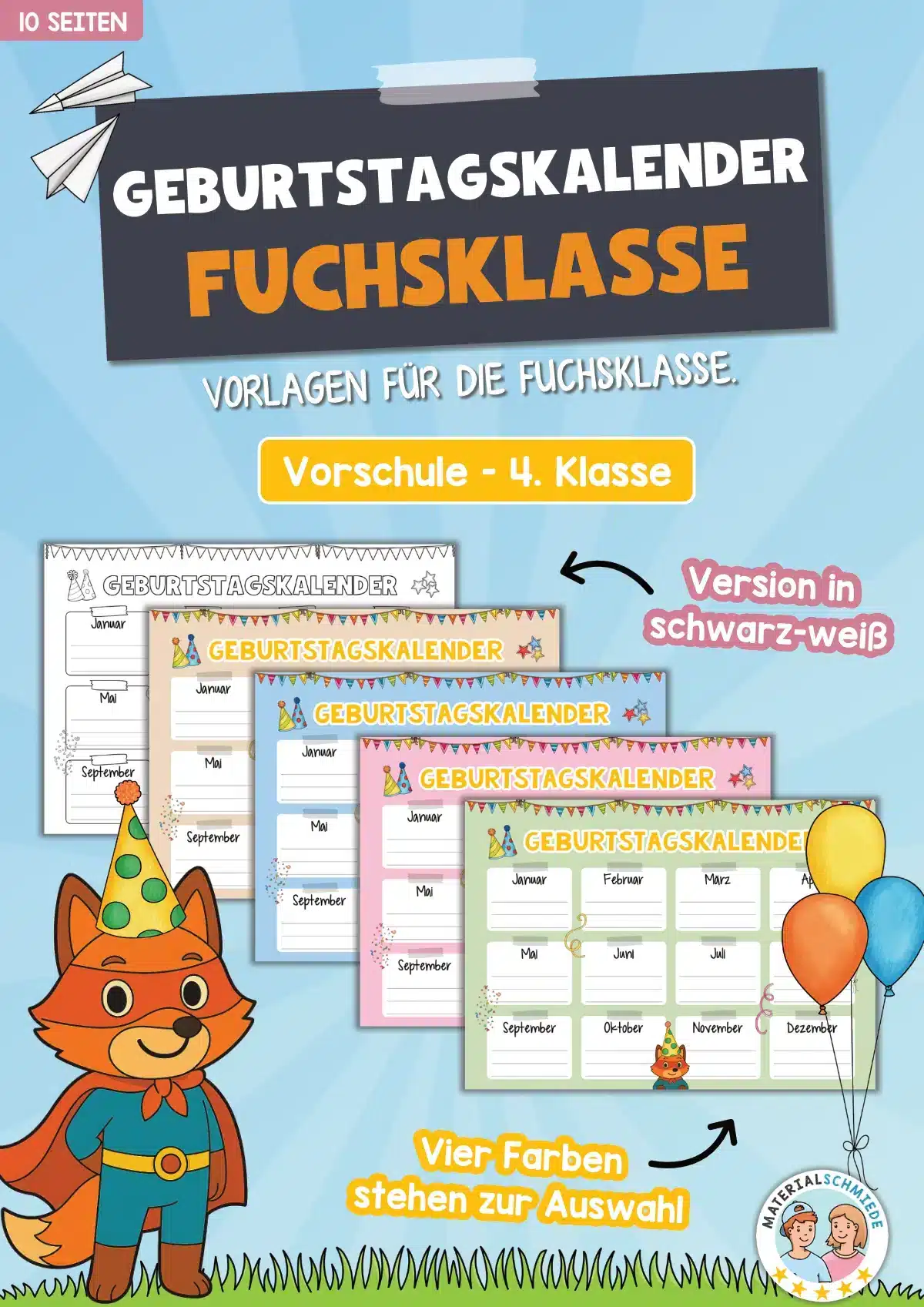 Geburtstagskalender für die Fuchsklasse (5 Vorlagen)