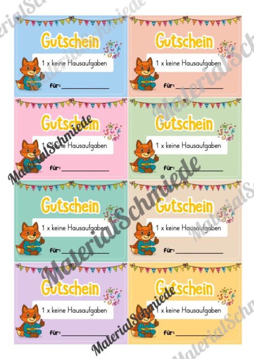 Gutscheine für die Fuchsklasse (Arbeitsblatt 03)